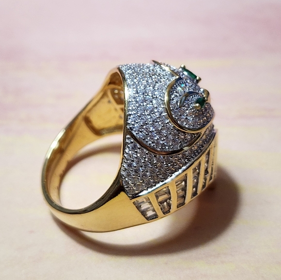 JTV Owl CZ, Chrome Diopside,  18k Gold over Sterling Ring - Picture 5 of 6